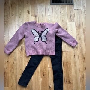 Iz Byer Lavender Sweater Butterfly Girls Outfit Black Skinny Jeans Cat & Jack 6x